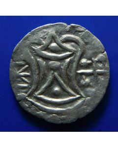 Burma	¼ Unit	 7th Century (ND)	 Mahlo-8c.3; Silver; Obv: Rising sun with 5 rays above and below; Rev: Srivatsa with the stylized center, bhadrapitha left, swastika right; XF 