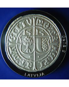  Latvia 	 5 Euro	2015	 500 years of Livonian ferding – Proof / in box & COA