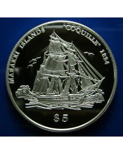 Kiribati 5 Dollars 1999	 La Coquille – Silver / Proof