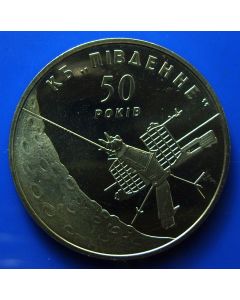 Ukraine 	 5 Hryven	2004	 - 50th Anniversary Pivdenne Space Design Office