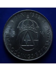 Sweden 	 5 Kronor	1952	  -  70th Birthday of Fustaf Vl Adolf  - Silver