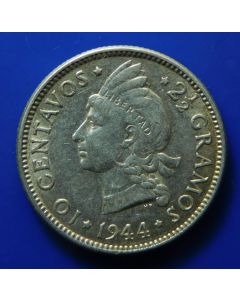 Dominican Republic	10 Centavos	1944	 native Princess – Silver – xf+