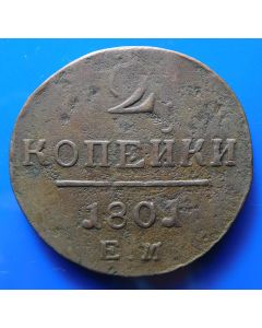 Russia 2 Kopeks1801EMC#95.3 Bitkin# 118 Conros# 196/13