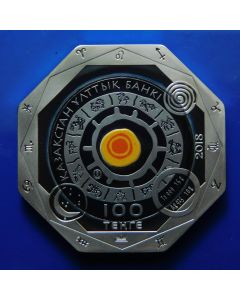 Kazakhstan 	 100 Tenge	2018	Bi-Metallic Tantalum (.999) 15 g., Center in Silver (.925) 10 g., Ring; Total Weight 25 g., 38.61mm.; Zodiac Signs - Virgo; Mintage 1000 pcs.; With original box & certificate 