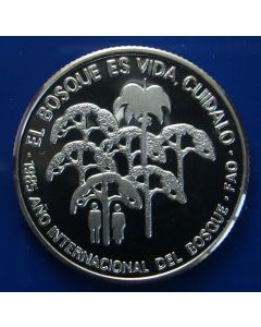 Carib.C.	 5 Pesos	1985	  Extreem Low mintage (500 pieces)  F.A.O. - Foresty - Proof / Silver