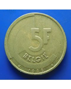 Belgium 	 5 Francs	1986	   Baudouin I (Dutch text)