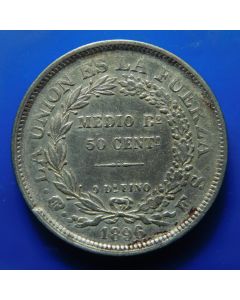 Bolivia	 50 Centavos	1896 PTS ES	 Silver; Potosi Mint; XF 