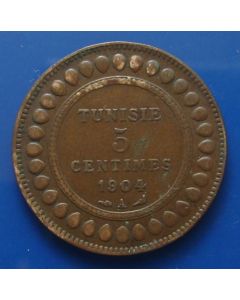 Tunisia 	 5 Centimes	1322	 Muhammadal-al-Hadi Bey