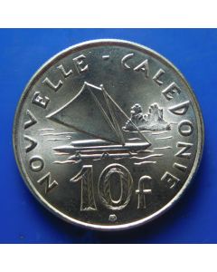 New Caledonia 	 10 Francs	2004	 - UNC, Sailboat