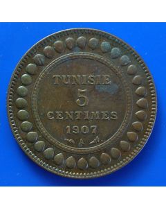 Tunisia 	 5 Centimes	1907	 Muhammad Al-Nasir Bey