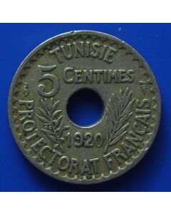 Tunisia 	 5 Centimes	1920	 - (ah1339)  Muhammad Al-Nasir Bey