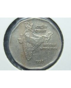 India  2 Rupees1993C km#121.3 - Type A