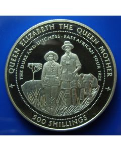 Tanzania 	 500 Shilingi	1997	 - Elephant, British Queen Mother on African tour - Silver / Proof