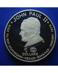 Dominica  10 Dollars 1979	 Visit of Pope John Paul II to . Dominica-Mexico-Bahamas- January 1979 Silver / Proof