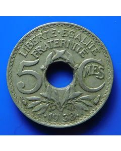 France  5 Centimes .1938.km# 875a  Schön# 32