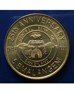 Swaziland 	5 Emalangeni	1999	 - 25th Ann. Of the Central Bank - unc