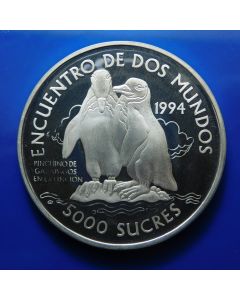 Ecuador 	 5000 Sucres	1994	 - Galapagos Penguins - Silver / Proof