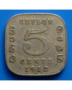 Ceylon  5 Cents 1912H km# 108  Schön# 10