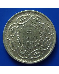 Tunisia  5 Francs1939km# 264  