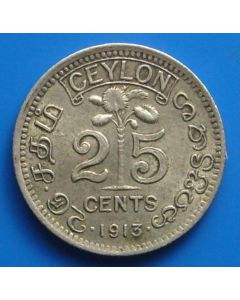Ceylon  25 Cents1913 km# 105   Schön# 12a
