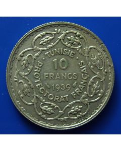 Tunisia  10 Francs1939km# 265  