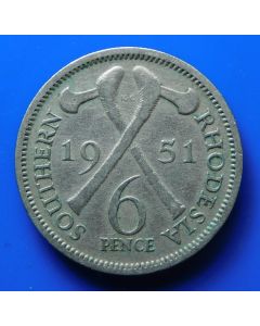 Southern Rhodesia	 6 Pence	1951	 - Crossed axes 