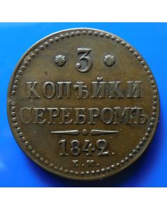 Russia 3 Kopeks1842 C# 146.1 Bitkin# 541 Conros# 188/11