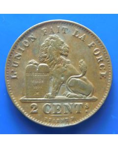 Belgium 	 2 Centimes	1909	 (des Belges) French Text  (km# 35.1)