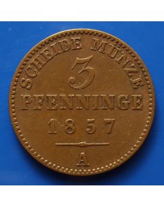 German States  Preussen 3 Pfennig 1857A km# 453a