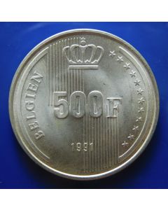 Belgium 	 500 Francs	1991	 - 40th Year of Reign (German) – Silver / BU