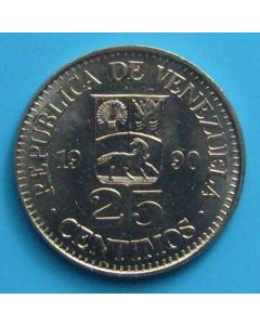 Venezuela  25 Centimos1990 Y# 50a  unc