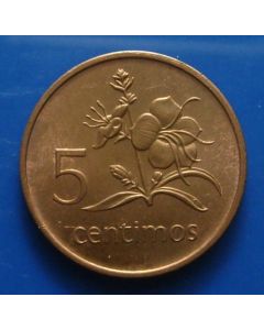 Mozambique 	 5 Centimos	1975	 - President Samora Machel, Purple disstis flower sprig