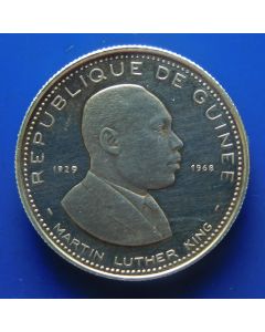 Guinea 	 100 Francs	1969	 Proof; Martin Luther King; Mintage 9700 pcs.; With nice toning & hairlines