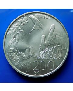 Slovakia	 200 Korun 1995	 Two Storks and flying swallow, Environmental Protection, Silver