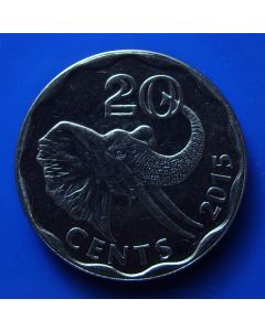 Swaziland 	 20 Cents	2015	new type, reduced size - Elephant head - unc