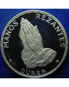 Equatorial Guinea 	100 Pesetas	1970	 Durers Praying Hands, Proof   (1 AR hallmark) 