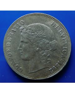 Switzerland 5 Francs1892km# 34 Confoederatio Helvetica