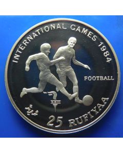 Maldive Islands 	 25 Rufiyaa	1984	1984 International Games - Football 