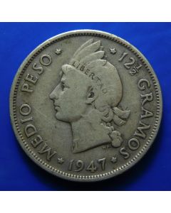 Dominican Republic	½ Peso	1947	 native Princess - Silver