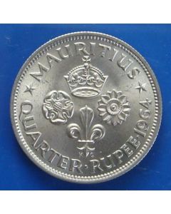 Mauritius 	 ¼ Rupee	1964	 - Crown above 3 elements