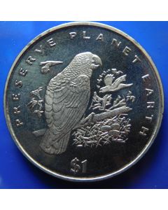 Liberia 	 Dollar	1996	 Grey Parrot 