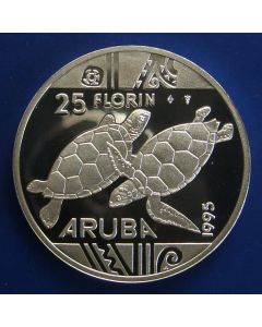 Aruba 	 25 Florin	1995	 - Sea turtles - Proof - Silver