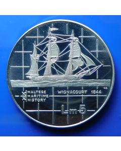 Malta 	 5 Liri	1984	 Wignacourt - Silver
