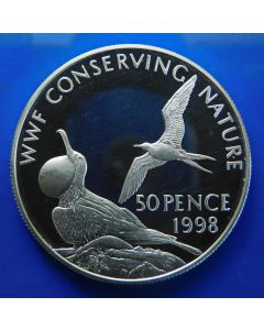 Ascension Island  50 Pence 1998   - Frigate birds - Proof / Silver