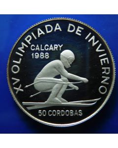 Nicaragua 	 50 Cordobas	1988	 Olympic Skier - Silver / Proof