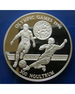 Bhutan 	 300 Ngultrums	1993	 Soccer - Silver / Proof