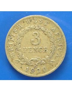 British West Africa 3 Pence1920knkm# 10b  Schön# 14