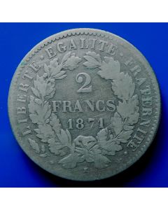 France  2 Francs1871km#  817.2 1871K small k 