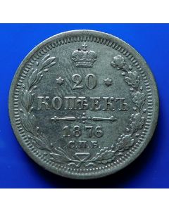 Russia  20 Kopeks1876 Y# 22a1 Bitkin# 227 Conros# 146/55