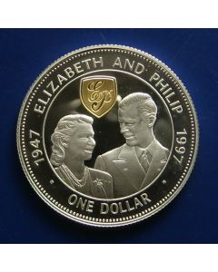 Barbados 	Dollar	1997	 Royal couple below gold inser monogrammed shield - Silver / Proof